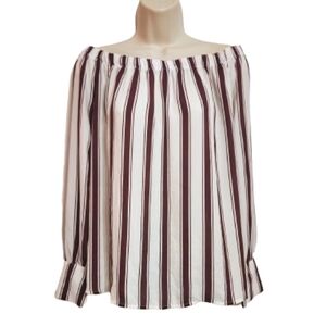 Active USA Stripe Off The Shoulder Top White Burgundy Large
